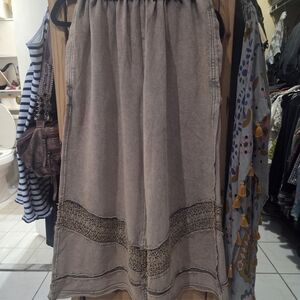 Oli & Hali Taupe Wide-Leg Pants with Lace Inset